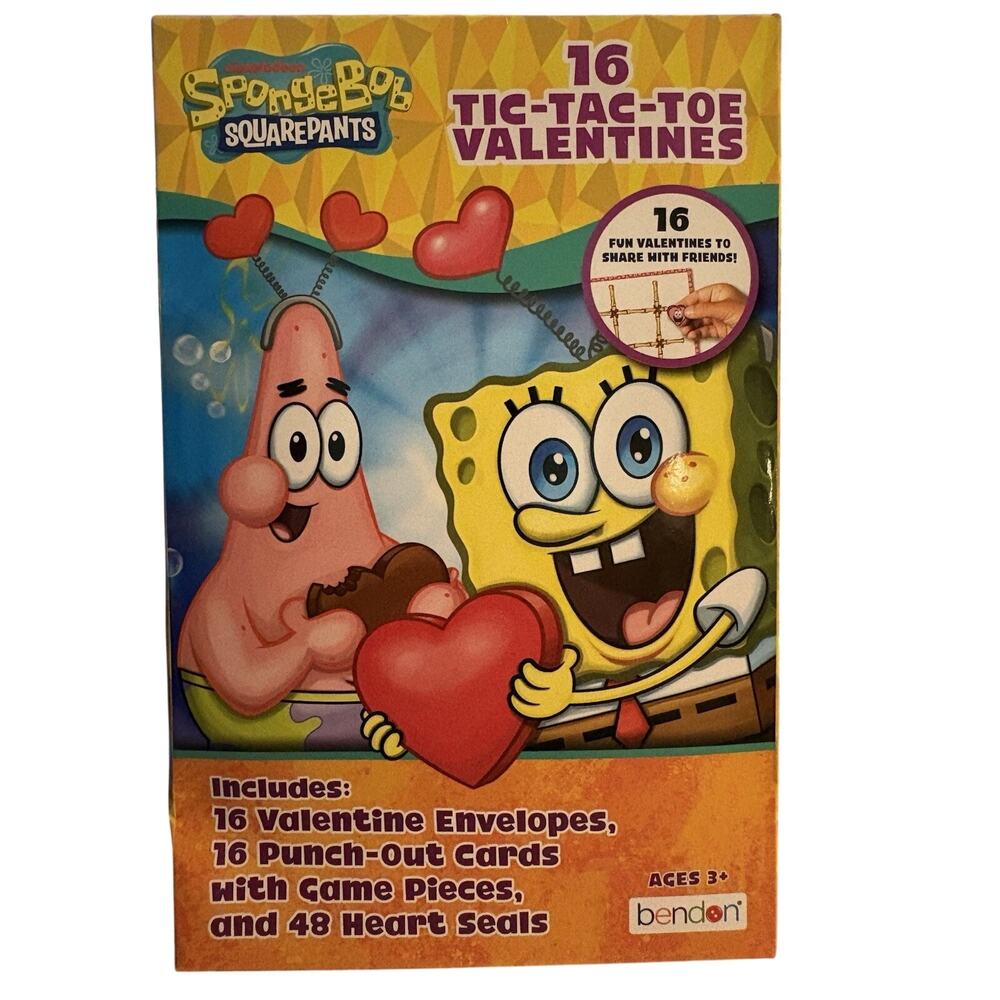 Spongebob Squarepants 16 Tic Tac Toe Valentines NEW Home School Teacher  4 Boxes